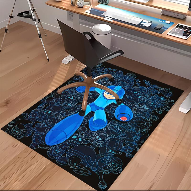 1pc Cartoon Rockman Game Megaman Print Area Rug - Soft, Washable Non-Slip Indoor Mat for Office Chairs, Living Room, Home Office Decorative Rug