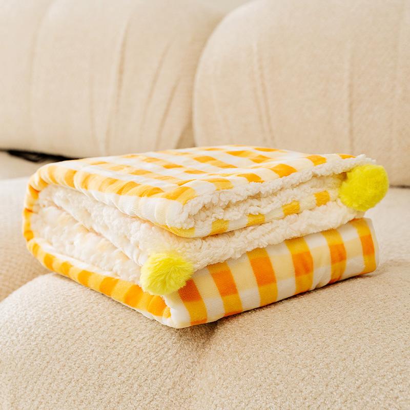 Plaid Thickened Fleece Warm Double Sided Soft Pet Blanket Cushion S жёлтый