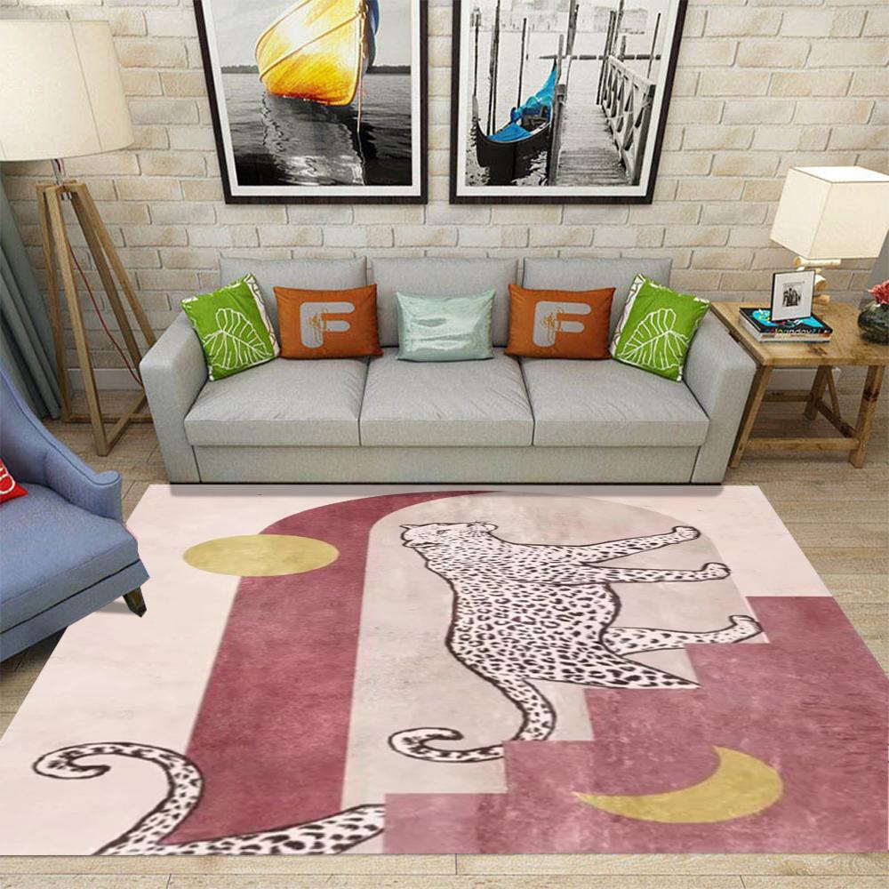 Luxurious Pink Leopard Carpet, Non-Slip Washable Foldable Rug for Living Room Bedroom Beside Cloakroom Polyester Floor Mat