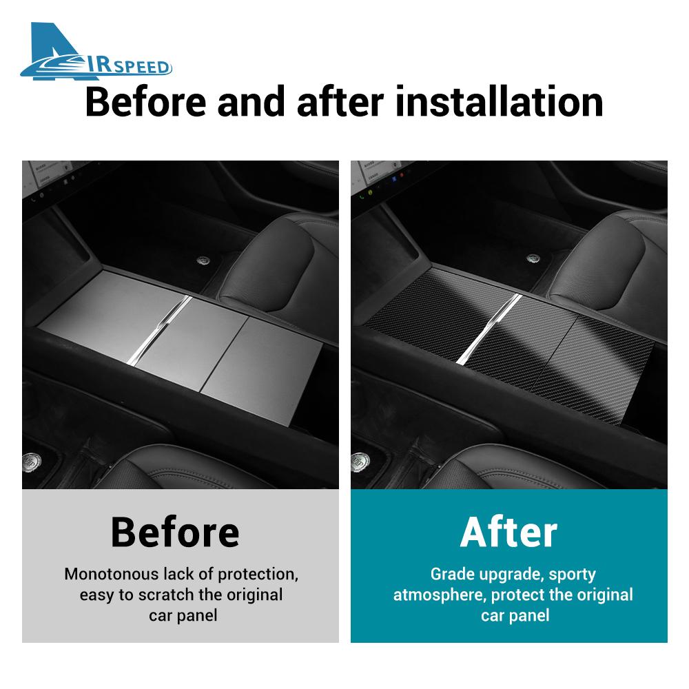 For Tesla Model 3 Highland 2025 Model Y Juniper 2025 Real Carbon Fiber Center Console Storage Box Panel Stickers Accessories