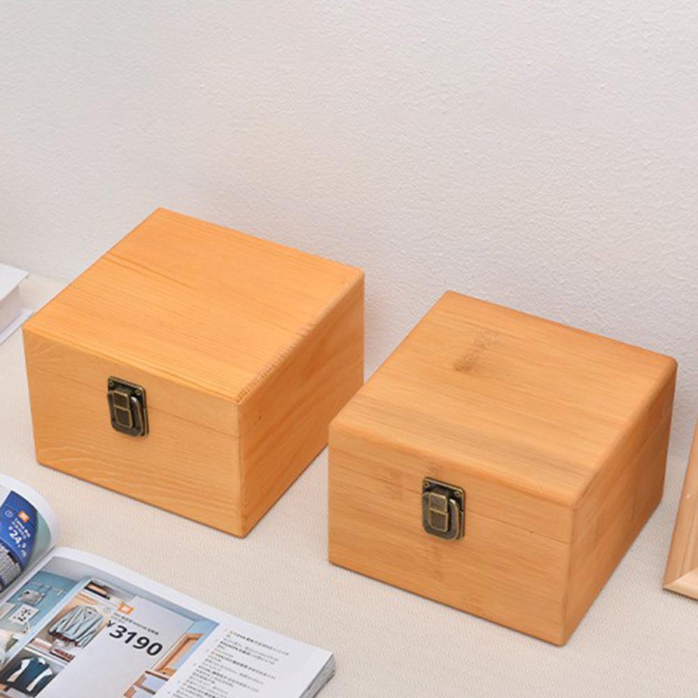 Wooden Jewelry Storage Box Retro Metal Lock Rectangular Flip Solid Wood Box Handmade Craft Pine Treasure Chest Storage Case