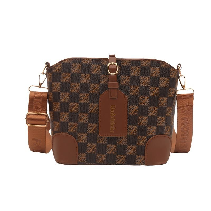 Popular Bags Women's Bags New Trendy Fashion Autumn and Winter Broadband Messenger Bags Checkered Retro Bucket Bags