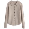 Women's Long Sleeve Pure Wool Knit Cardigan with Polo Collar - Autumn/Winter Edition