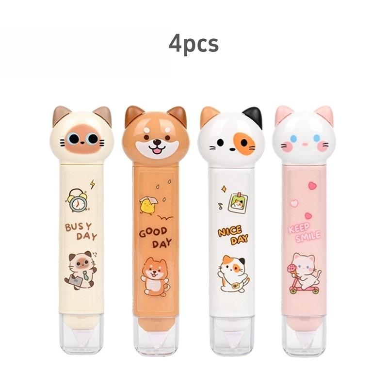 1/4pcs Busy Cat Correction Tape & Glue Stick Cute Cartoon Kitty Dual-side Function Correcting Tapes Adhesive