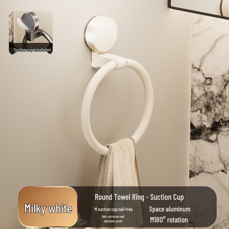 No-Drill Space Aluminum Suction Cup Towel Ring Hanger - Wall Mount Bathroom Hand Towel Holder