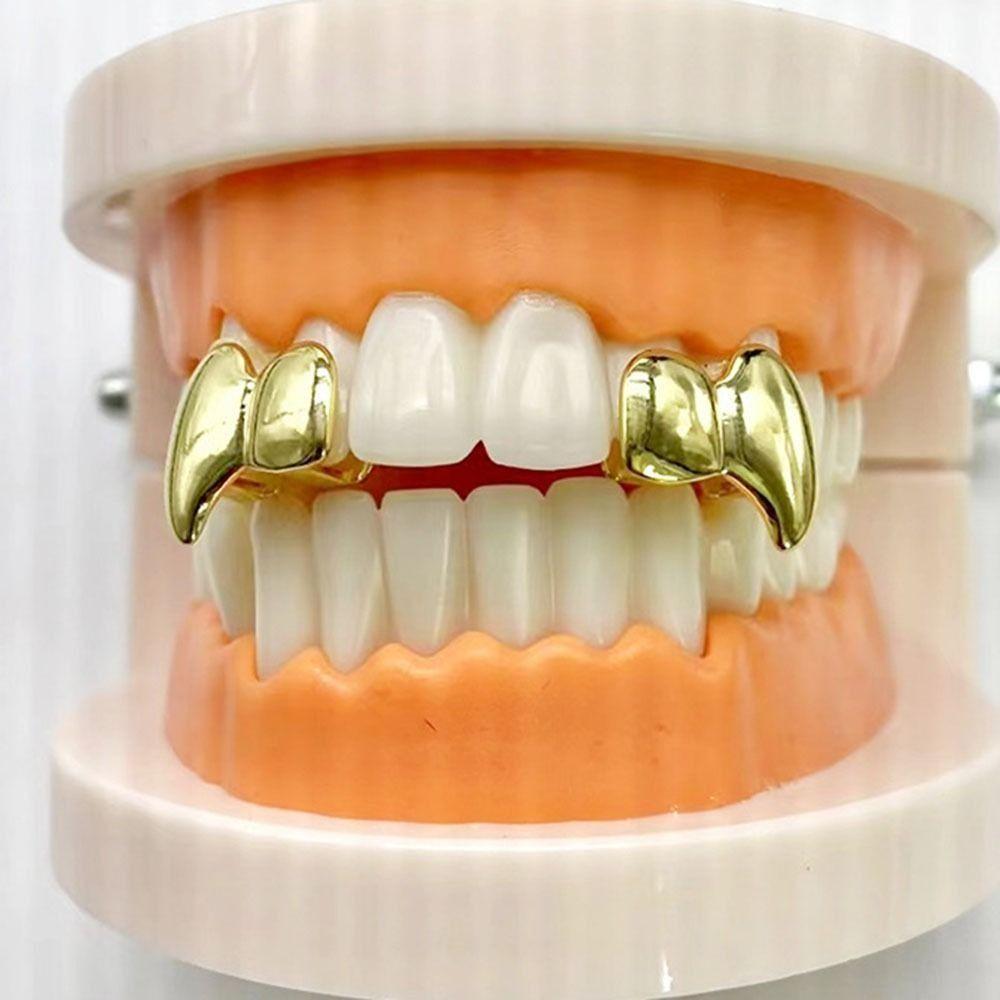 2Pcs/Set Double Glossy Tooth Caps Gold Silver Color Fangs Dental Grills  for Women Men
