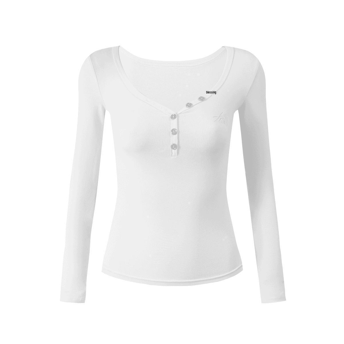 

Sweet & Spicy V-Neck Button Long-Sleeve T-Shirt, Women s Autumn 2026 Slim Fit Top Medium белый