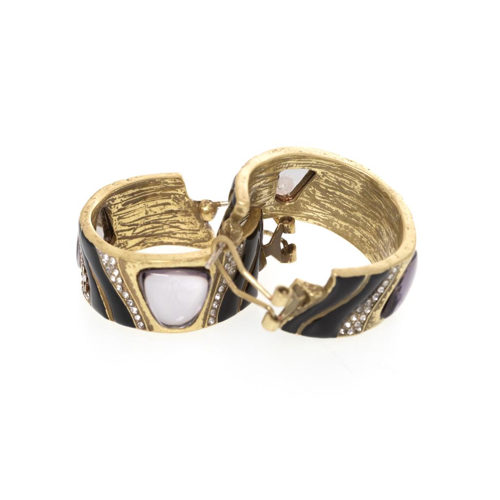 Medieval Fashion C Circle Enamel Oil Drop Color Matching Diamond Women'S Earrings Versatile Light Luxury Ear Shot Silver Needle