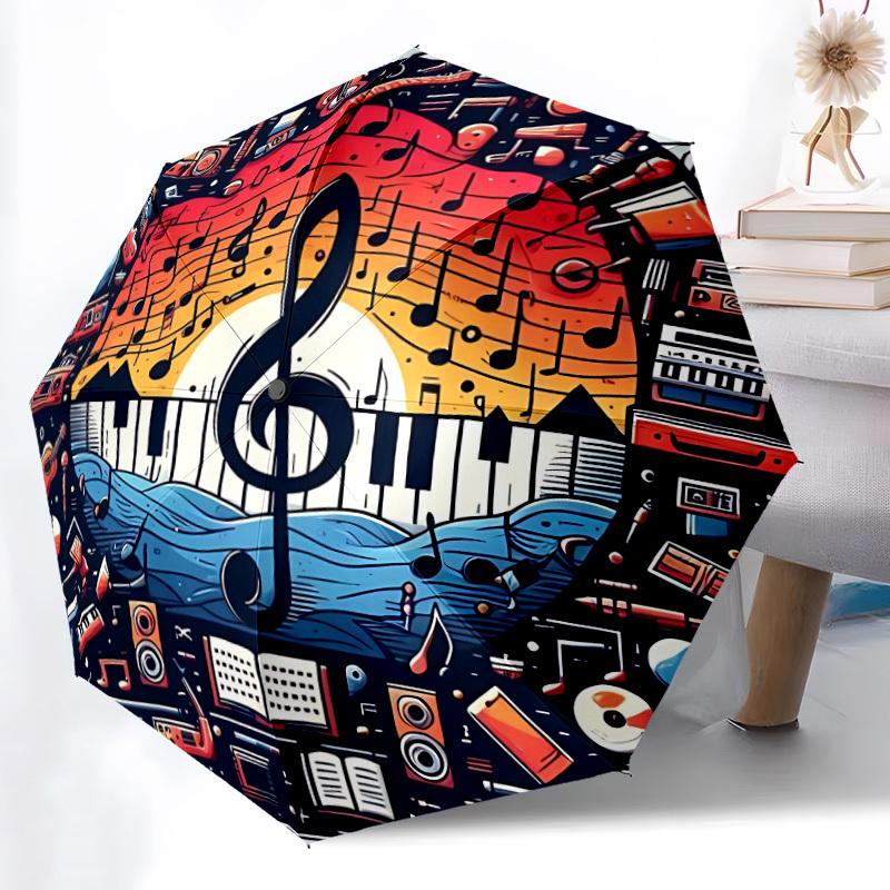 1pc Music Instruments Automatic Folding Umbrella - Compact 8-Rib Design, Durable Plastic & Iron, Lightweight for Outdoor Daily Use131