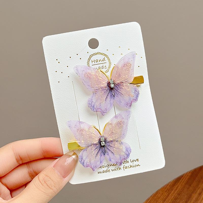 Horquilla de mariposa de Color degradado dulce, pinza para el pelo de gasa bonita, pasadores de princesa