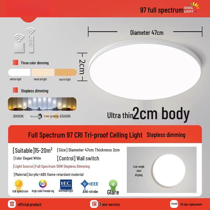 Ultra-Thin Round LED Ceiling Light for Bedroom, Bathroom & Balcony - Modern Minimalist Design with Eye Protection