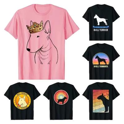 Bull Terrier Dog Wearing Crown T-Shirt Funny Short Sleeve Dog Lover Gifts Joke Rude Summer Men's Novelty T-Shirt Casual Women