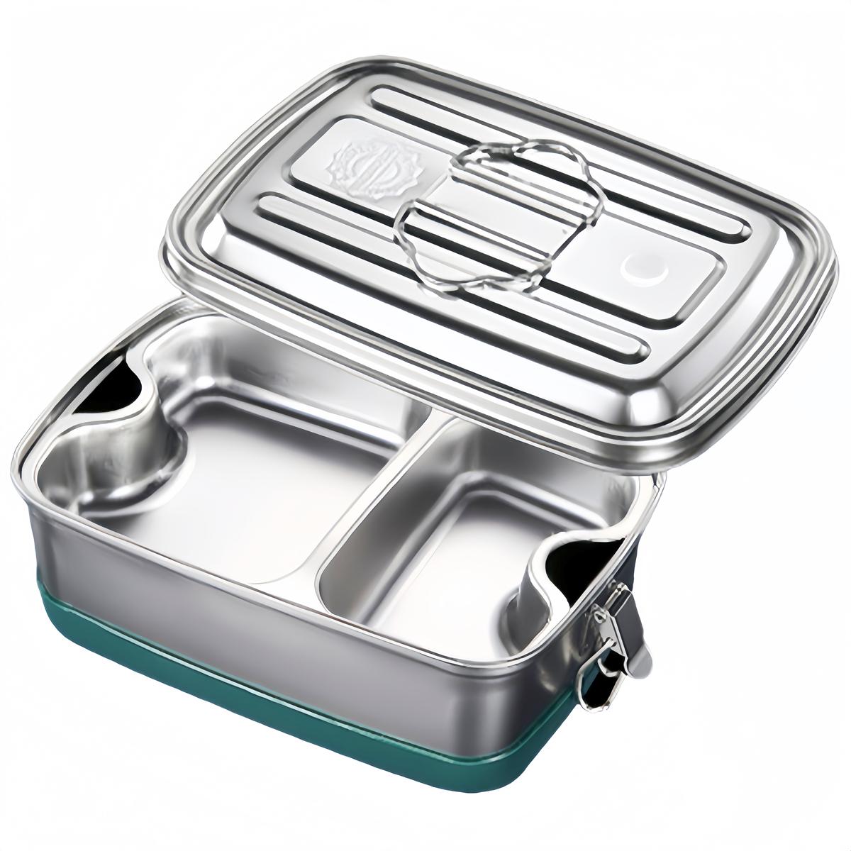 

304 Stainless Steel Double Layer Lunch Box with Leak Proof Buckle and Removable Divider Food Container for Outdoor Meals
