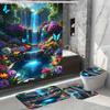1/4PcsModern Bathroom Set Waterproof Shower Curtain with Anti Slip Mat Rug and Toilet Cover Machine Washable Polyester Bath Decor with Hooks