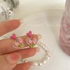 IF ME Retro Vintage Pink Heart Flower Earring for Women Korean Stud Earrings Accessories Jewelry Gifts
