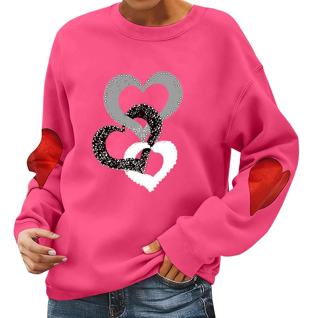 Ladies' Valentine's Day Printed Casual Long Sleeved Sports Hoodie Top