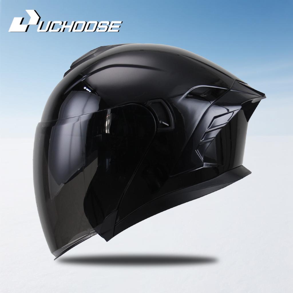 715-Motorcycle Dual Visor Flip-Up Modular Full-Face Helmet Anti-Fog Street Bike Racing Helmet for Women and Men Retro 3/4 Helmet