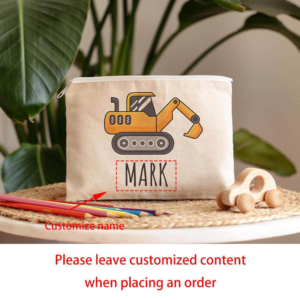 

Personalized Tractor Canvas Bag Pencil Case Preschooler Zipper Pouch Birthday Teacher Appreciation Gift Back To School Supplies 1pcs 6x9x2inch