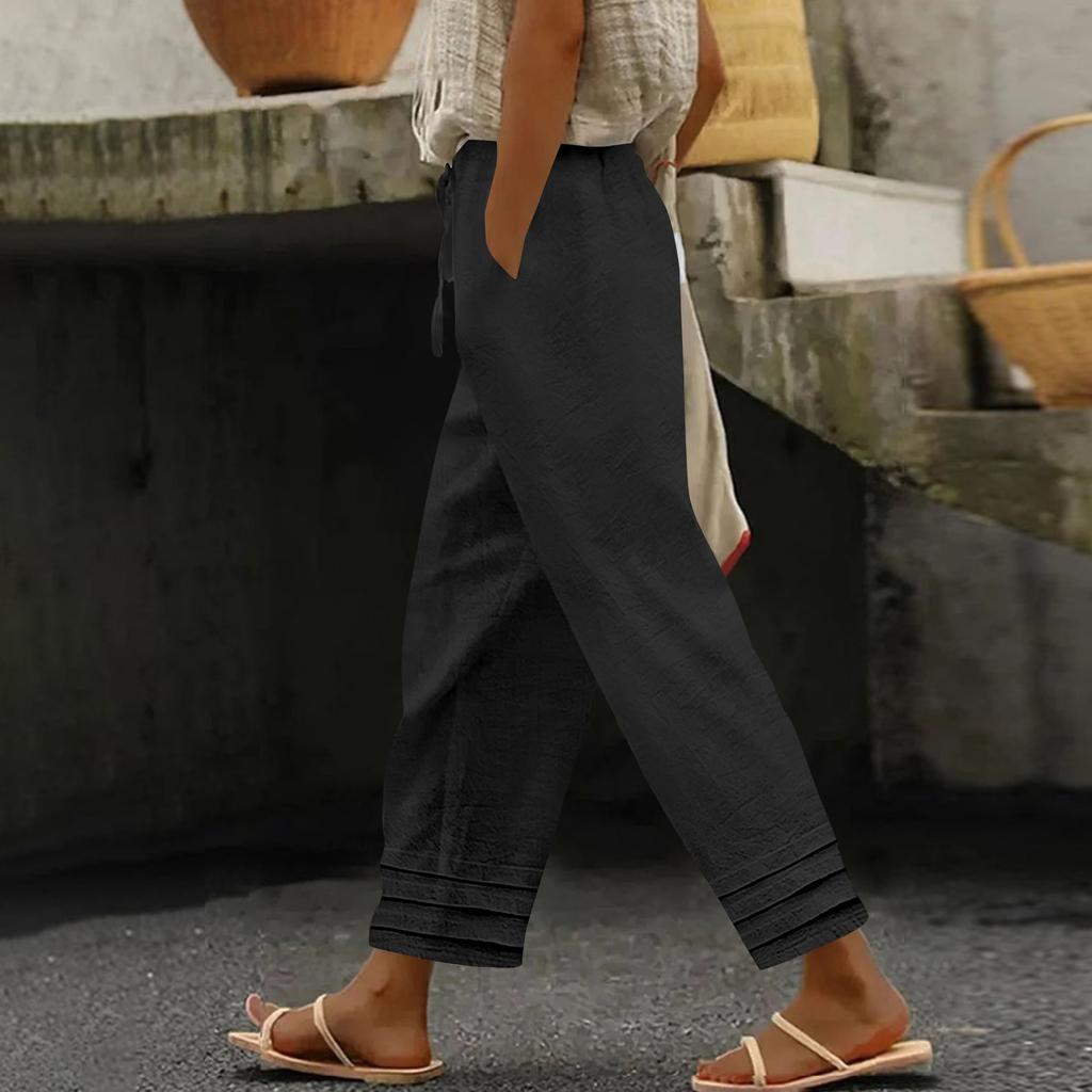 Dámské bavlněné a lněné klasické všestranné módní kalhoty