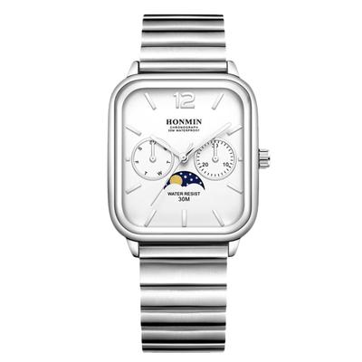 Square Analog Watch with and Star Date and Day Watch with Stainless Steel Popular for and Job White Men's Sun, Moon, Display, Display,