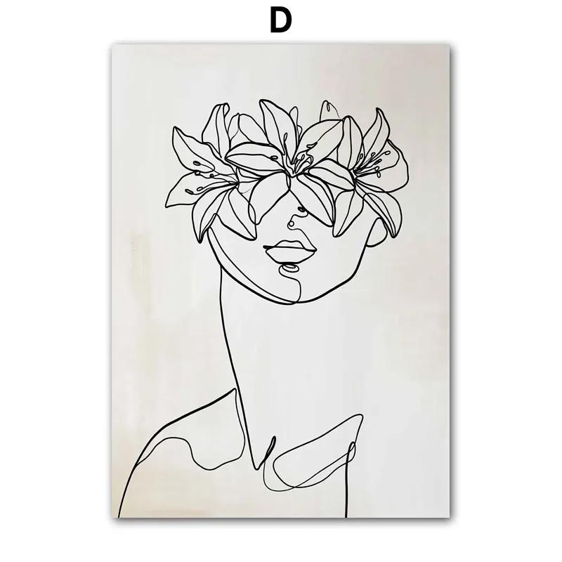 Abstrakcyjny Obraz na Płótnie, Piękna Elegancka Kobieta, Nadruki Kwiatowe, Sztuka Ścienna, Obrazy, Salon, Dekoracja Domu