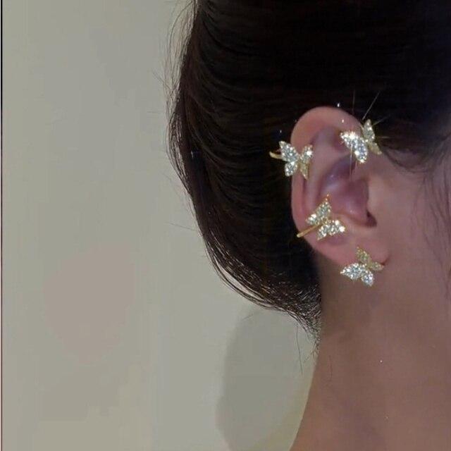 Cercei cu agrafă pentru ureche, zircon, cu fulg de nea strălucitor, pentru femei, la modă nouă, 1 bucată, fluture, fără piercing, cârlig, petrecere, bijuterii, cadou