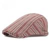 Vintage Striped Flat Cap for Men Women Japanese Simple Ivy Cabbie Hat Retro Cotton Linen Newsboy Gatsby Cap Adjustable Forward Hat