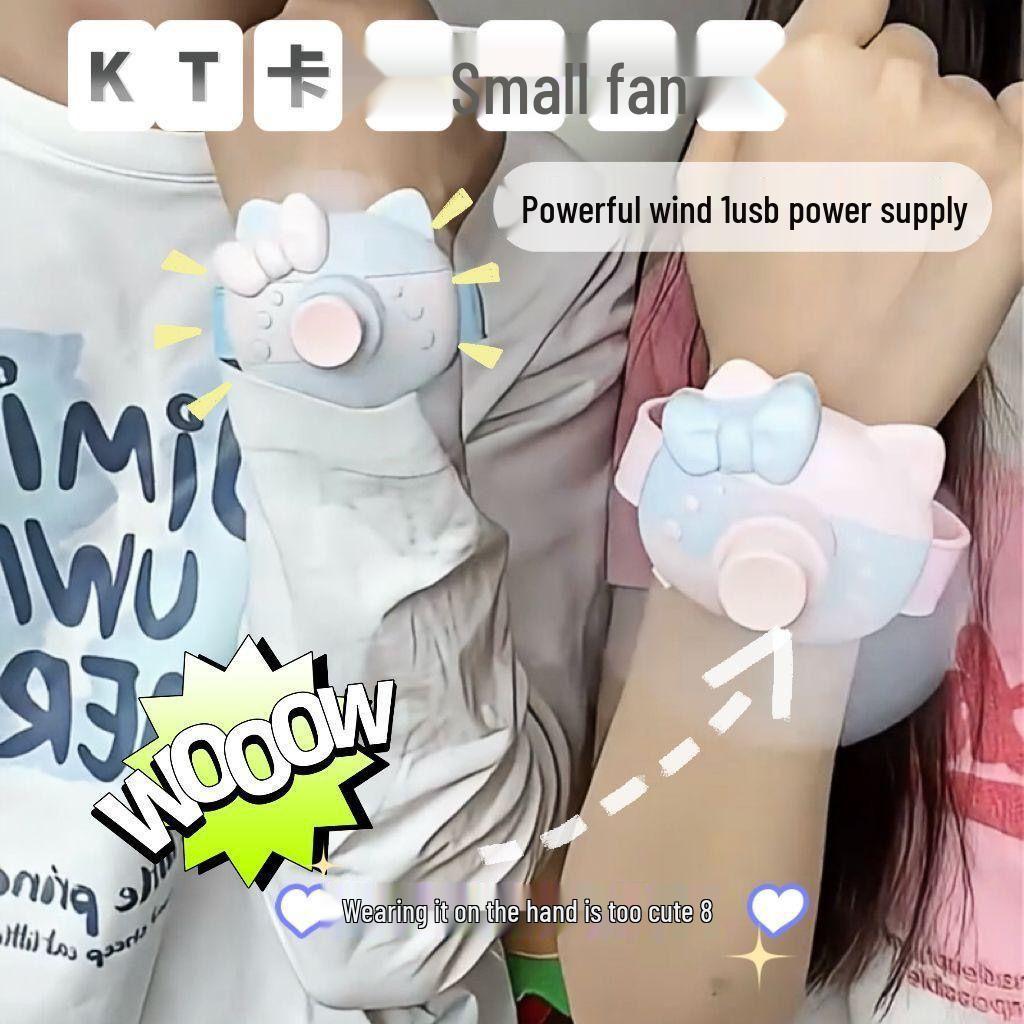 Hello Kitty USB Rechargeable Portable Mini Fan Bracelet Toy.