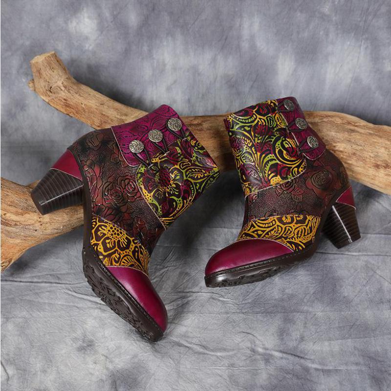 Johnature Botines de cuero genuino Zapatos de mujer Punta redonda Punta de  invierno Cremallera étnica Impresión hecha a mano Botas de plataforma de  ocio comprar a buen precio — entrega gratuita, reseñas
