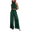 Damen Ärmelloses Stehkragen Crop Top & Weitbein Hose Set