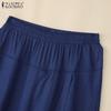ZANZEA Women Casual Elastic Waist Solid Color Loose Capri Pants