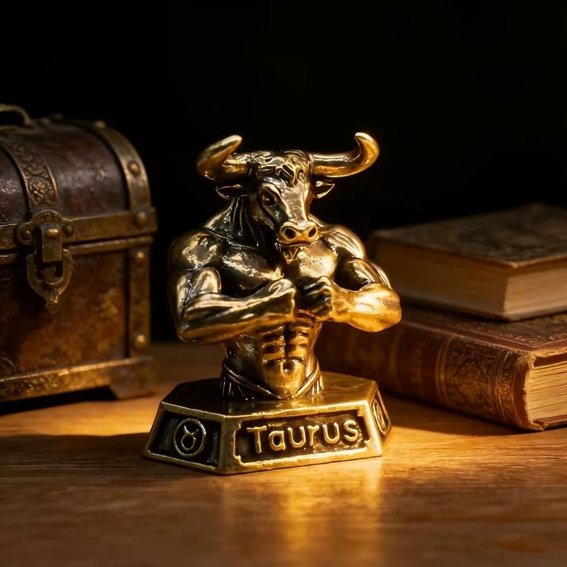 Vintage Brass 12 Constellation Figurines Handcrafted Durable Ornament for Desk Shelf Bedroom Decor Unique Birthday Gift