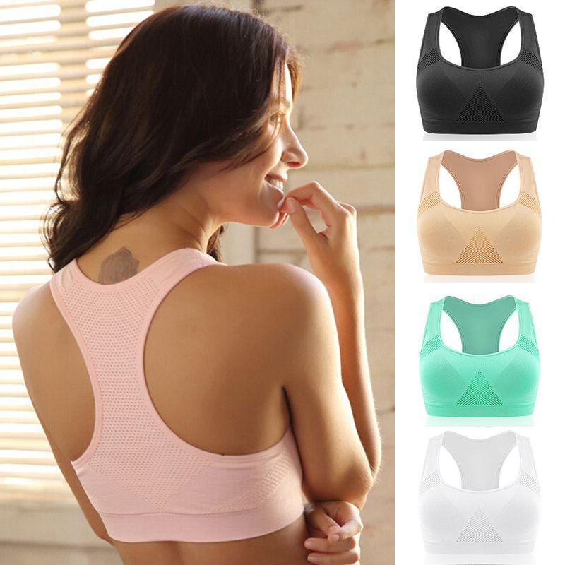 Women Breathable Padded Sports Bra With Hollow Out Design And Pure Color