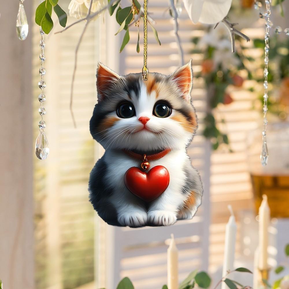 Acrylic Heart Cat Car Decoration Keychain Fun Style Vehicle Pendant Interior