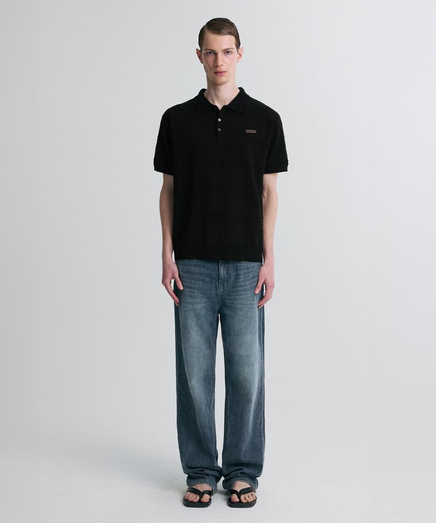 Liimaen Ribbed Detail Knit Polo Shirt Black