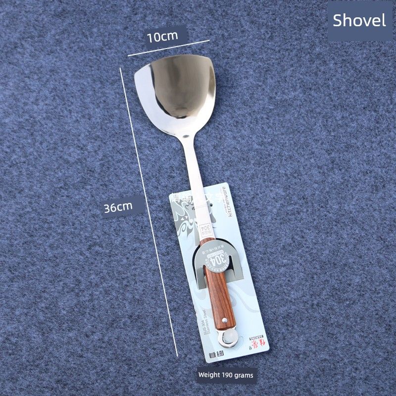 

304 Stainless Steel Spoon and Kitchen Utensil Set with Wooden Handle, Soup Spoon, Spatula, Skimmer, Thickened Kitchen Utensil Set for Home Use Shovel