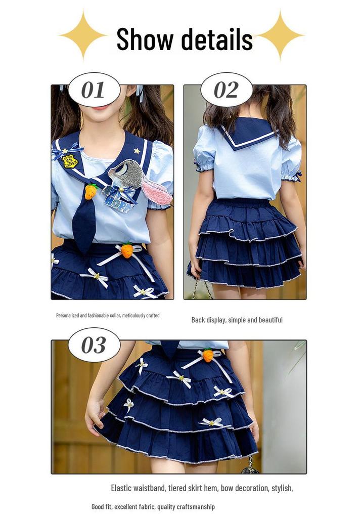 Girls' Summer Rabbit Police Costume Set - Stylish Two-Piece Performance Outfit