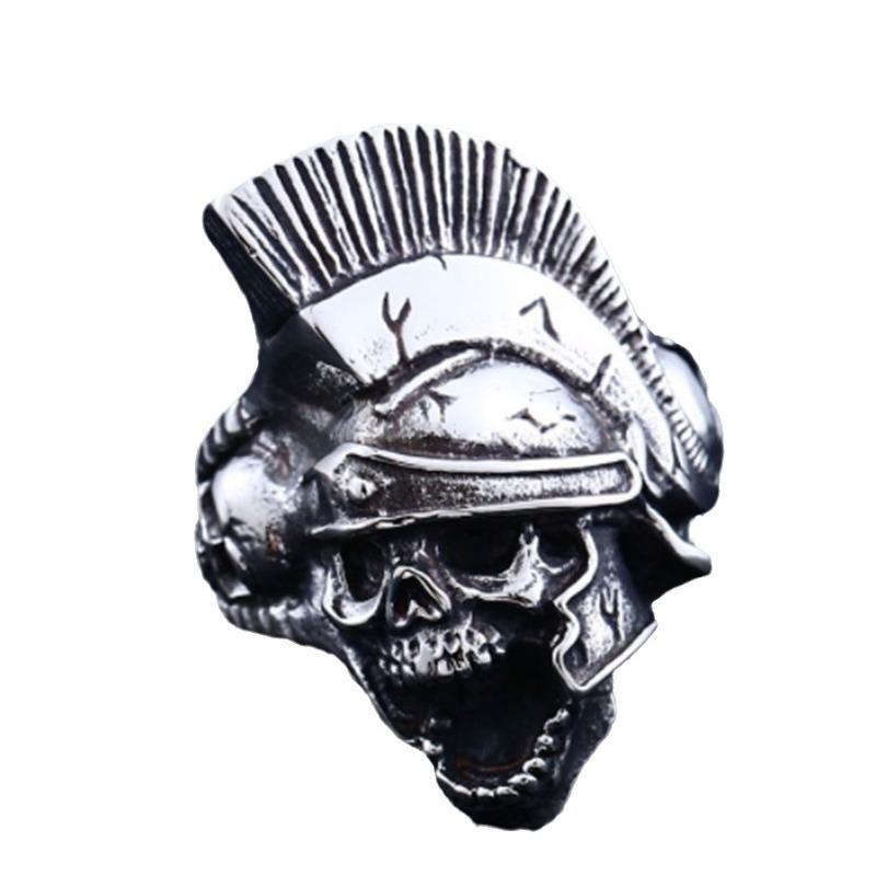 Popular Men's Domineering Machine Gun Helmet Skull Ring