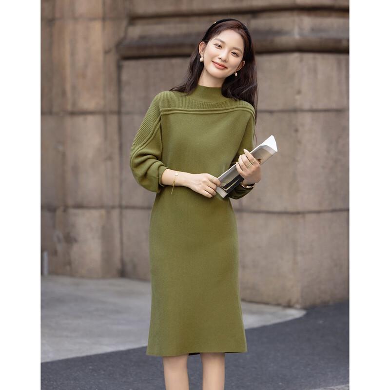 Demana Women's Winter Elegant Half-High Collar Knit Midi Dress