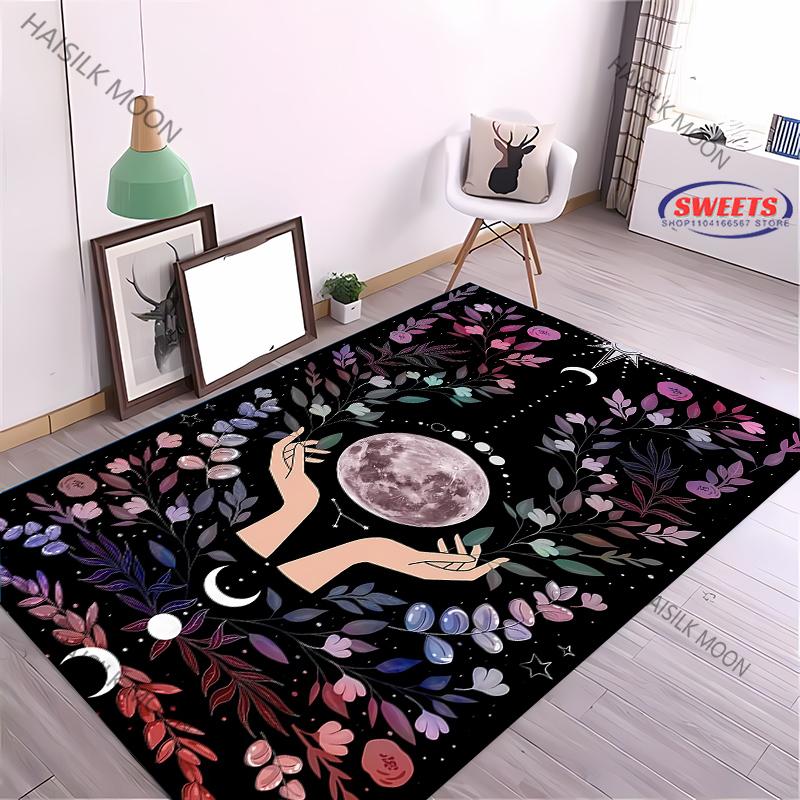 Luxury Sun Moon Floral Printed Carpet LivingRoom Bedroom Entrance Door Mat Sofa Large Rugs Birthday Christmas Thanksgiving Gifts