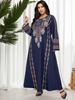 Middle Eastern Ethnic Style Navy Blue Plus Size Long Dress with Long Sleeves