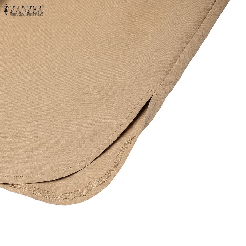 ZANZEA Vestito camicia a maniche corte con colletto rovesciato casual da donna, tinta unita