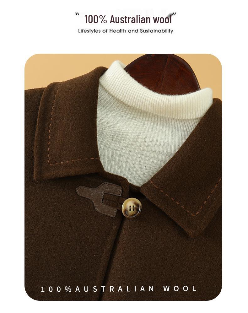 Hepburn Style Women's Double-Faced Wool Coat - Mid-Length, Loose Fit, Autumn/Winter Korean Suit Collar