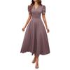 2026 Spring Summer Women's High Waist Solid Color Waist-Cinching Short Sleeve Dress