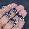 Natural Amethyst Gemstone Handmade 925 Sterling Silver Earring 2.25" t9M53