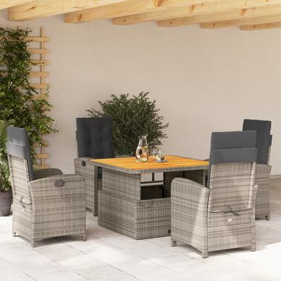 Vidaxl 5-Cz. Set di Mobili da Giardino con Cuscini, Grigio, Rattan PE