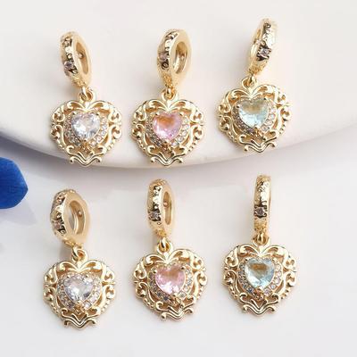 14K Gold-Plated Zircon Heart Pendant Charm for DIY Bracelets and Necklace Accessories