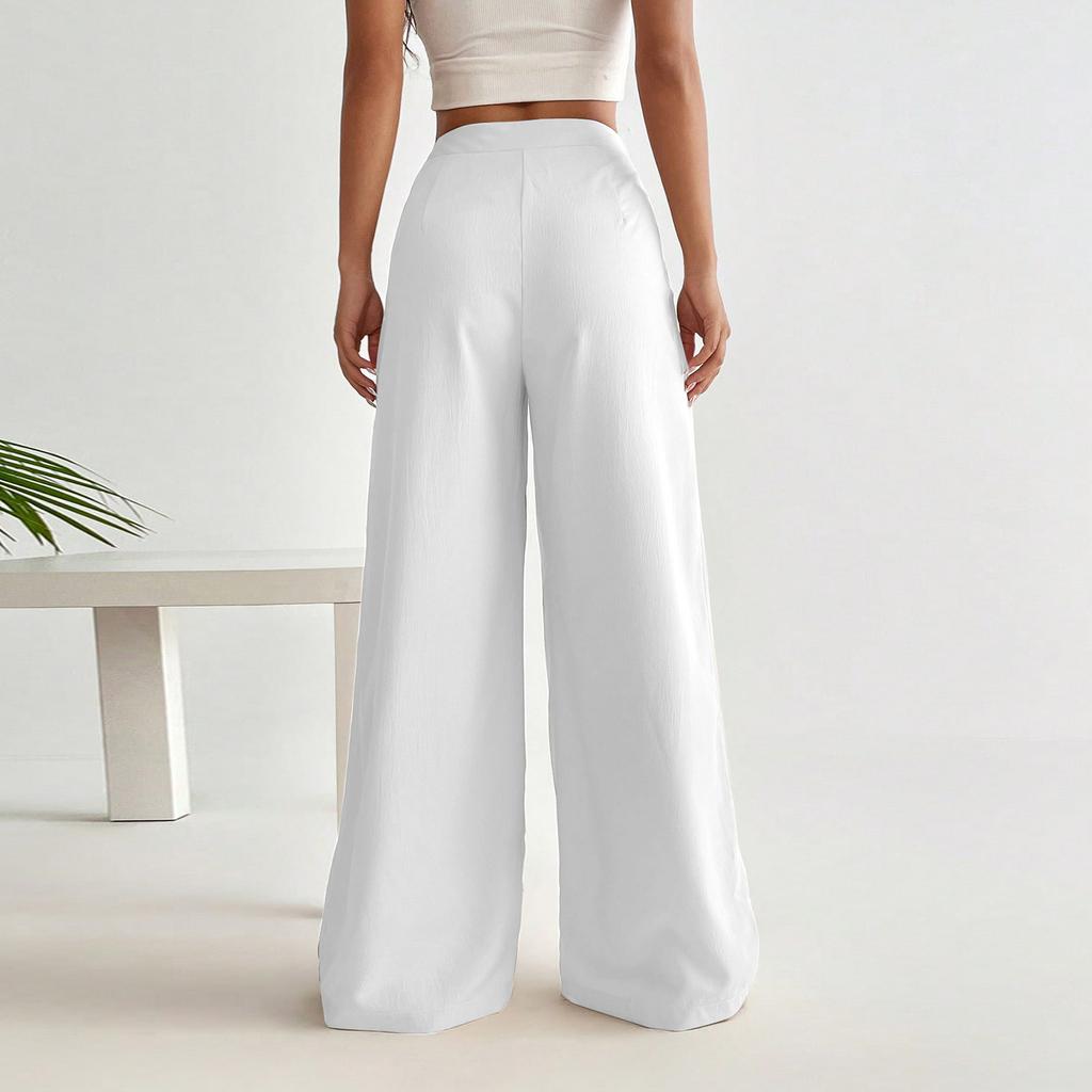 High Waist Wide Leg Pants for Women Casual Loose Fit Straight Leg Trousers with Side Zipper Closure Comfortable Long Pants