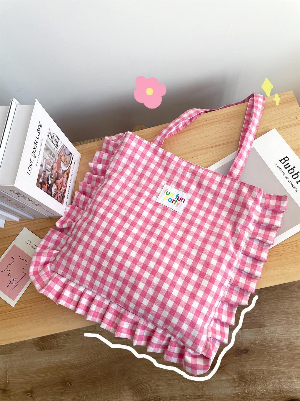 

Sweet Plaid Ladies Shoulder Bag Fashion Ruffle Cute Women s Handbag Simple Casual Travel Female Armpit Shopping Bags Tote Purse розовый