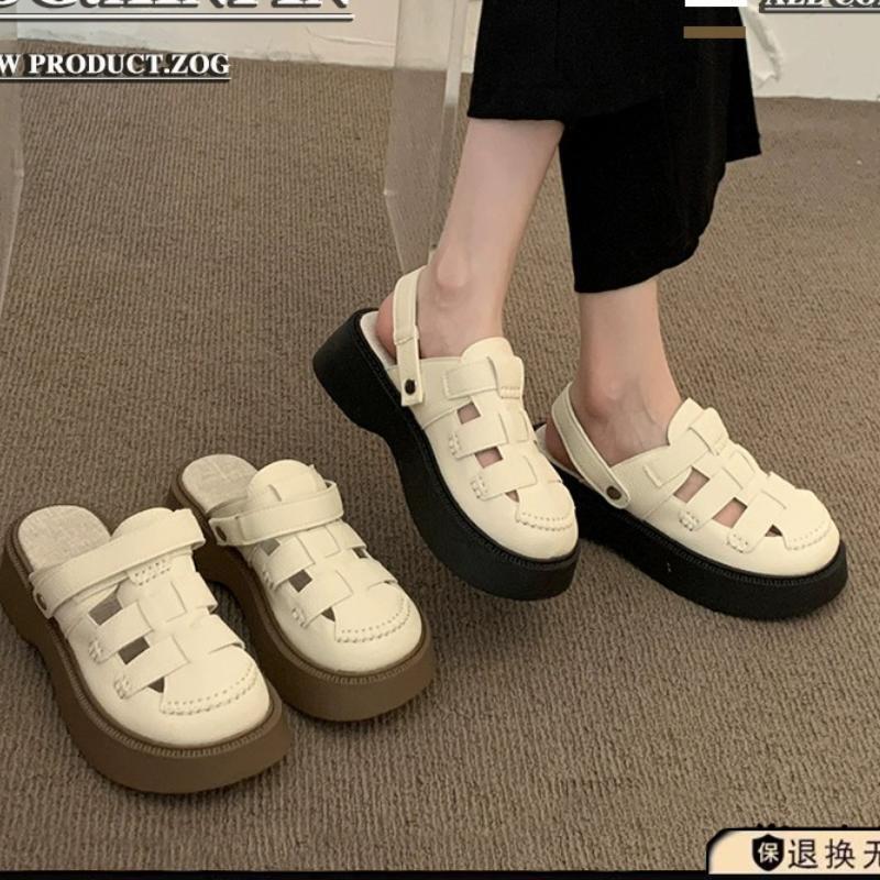 [Yushilai] Two women wearing hollowed-out bag head Roman sandals 2025 summer new Dongdong Mori thick-soled half-slippers